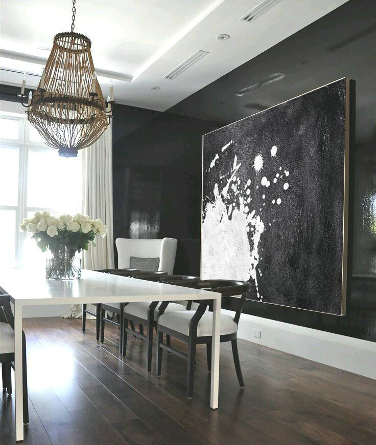 Hand Painted Extra Large Abstract Painting,Black And White Minimal Painting On Canvas - Abstract Painting For Home